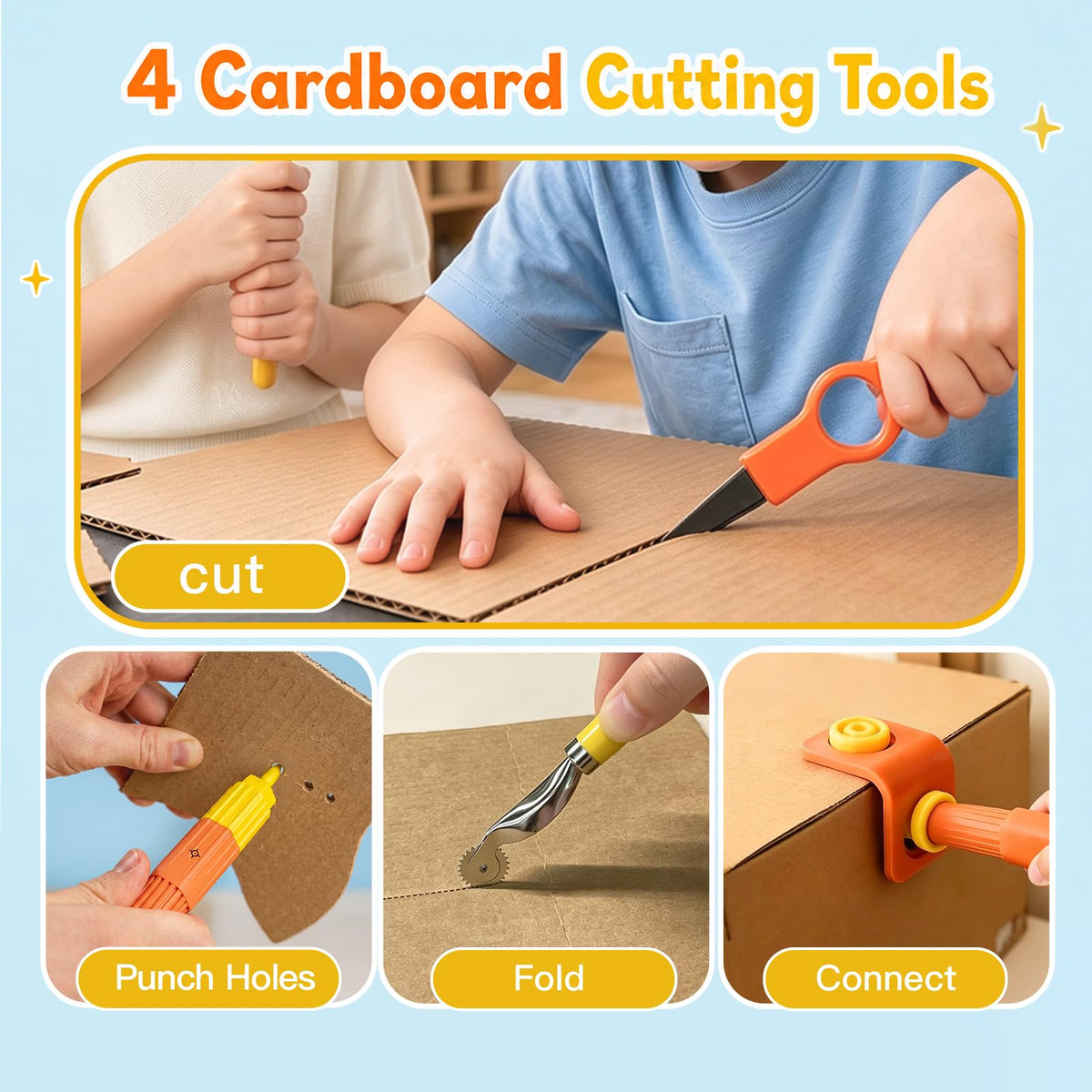 Resosese Cardboard Cutter for Kids, 160+ Pcs Kid Safe Electric Cardboard Cutting Tool Set, DIY Craft Building Tool with Overheat Protection, STEM STEAM Building Toy for Boys and Girls Ages 6+