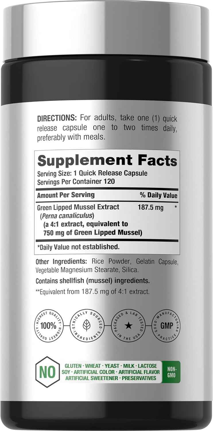 Horbäach Green Lipped Mussel - 120 Capsules - from New Zealand - Premium Freeze Dried Mussel Powder - Non-GMO and Gluten Free
