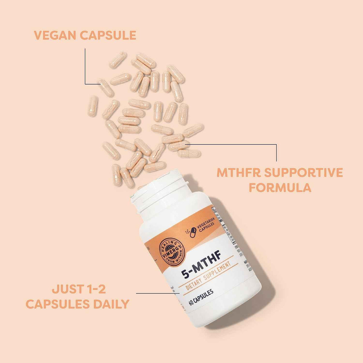 Vimergy 5-MTHF Capsules - 60 Servings (1 Capsule/Serving) 8500mcg L-Methylfolate Glucosamine and 500 mcg Vitamin B12 Supplement –Bioavailable Folate Supplement, Vegan (60 ct)