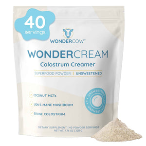 WONDERCOW Bovine Colostrum Superfood Creamer Supplement Powder w/Organic Lions Mane Mushroom & Coconut Milk Powder MCTs - Functional Sugar Free Keto Coffee, Smoothie & Drink Mix Unsweetened