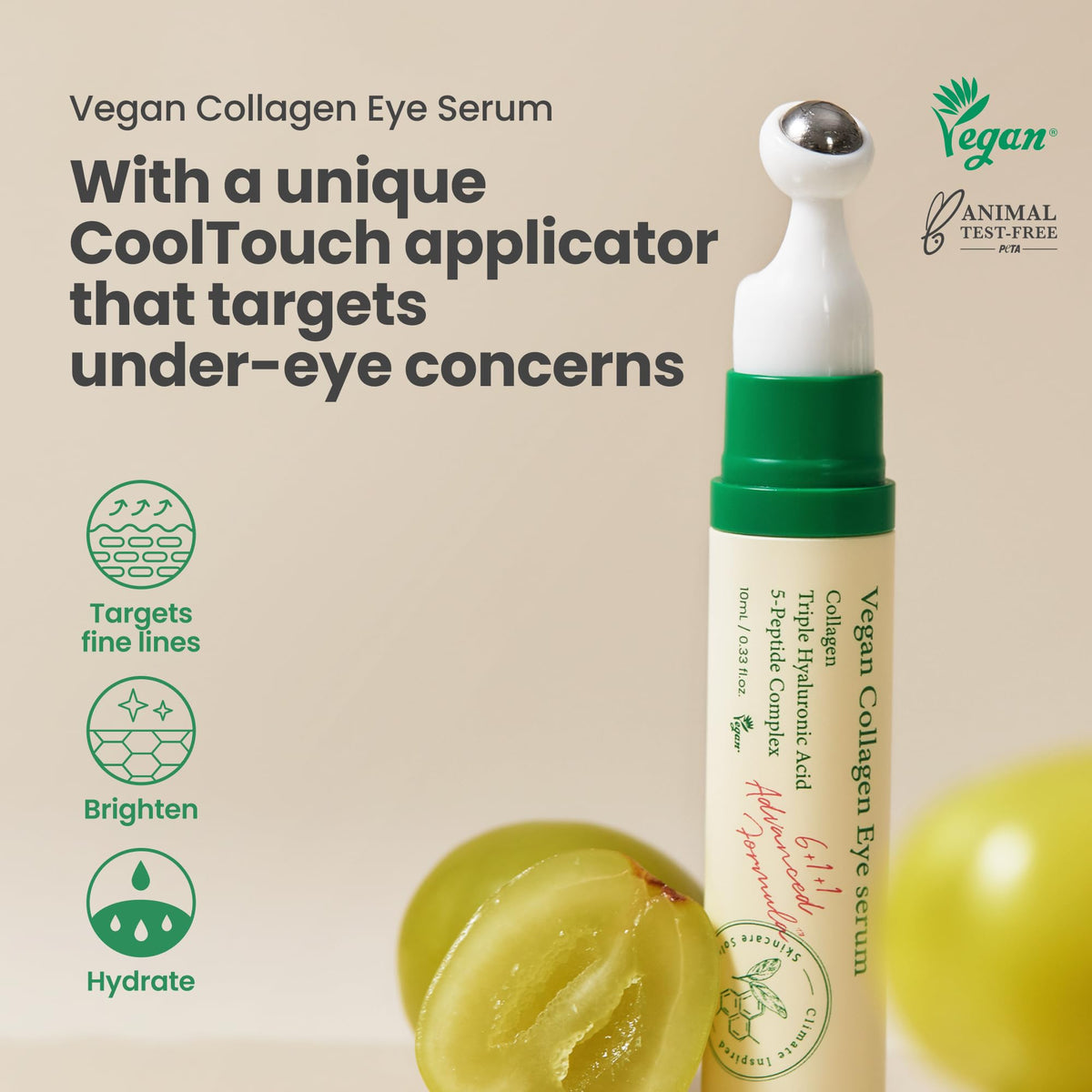 AXIS-Y Vegan Collagen Eye Serum (0.33 fl. oz) - K-Beauty Triple Hyaluronic Acid & Peptide Complex for Elasticity & Dark Circles