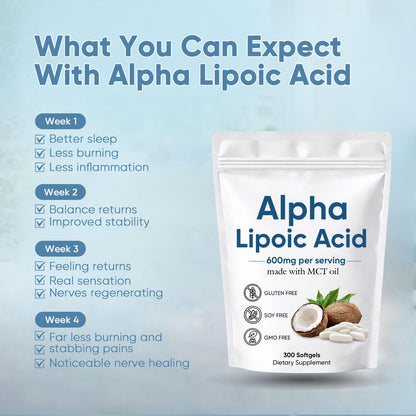 Aacnre Alpha Lipoic Acid 600mg with MCT Oil, Antioxidant Support for Nerve, Energy & Cellular Health, Non-GMO, Vegan, Gluten Free, 300 Softgels