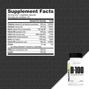 NutraBio B-100, B Vitamin Complex, Immune System Support, Healthy Hair, Skin, Nails, 90 Vegetable Capsules