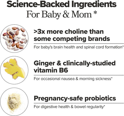 PREGGO Prenatal Vitamin + Probiotic with Folate & Choline - 30-Day Supply