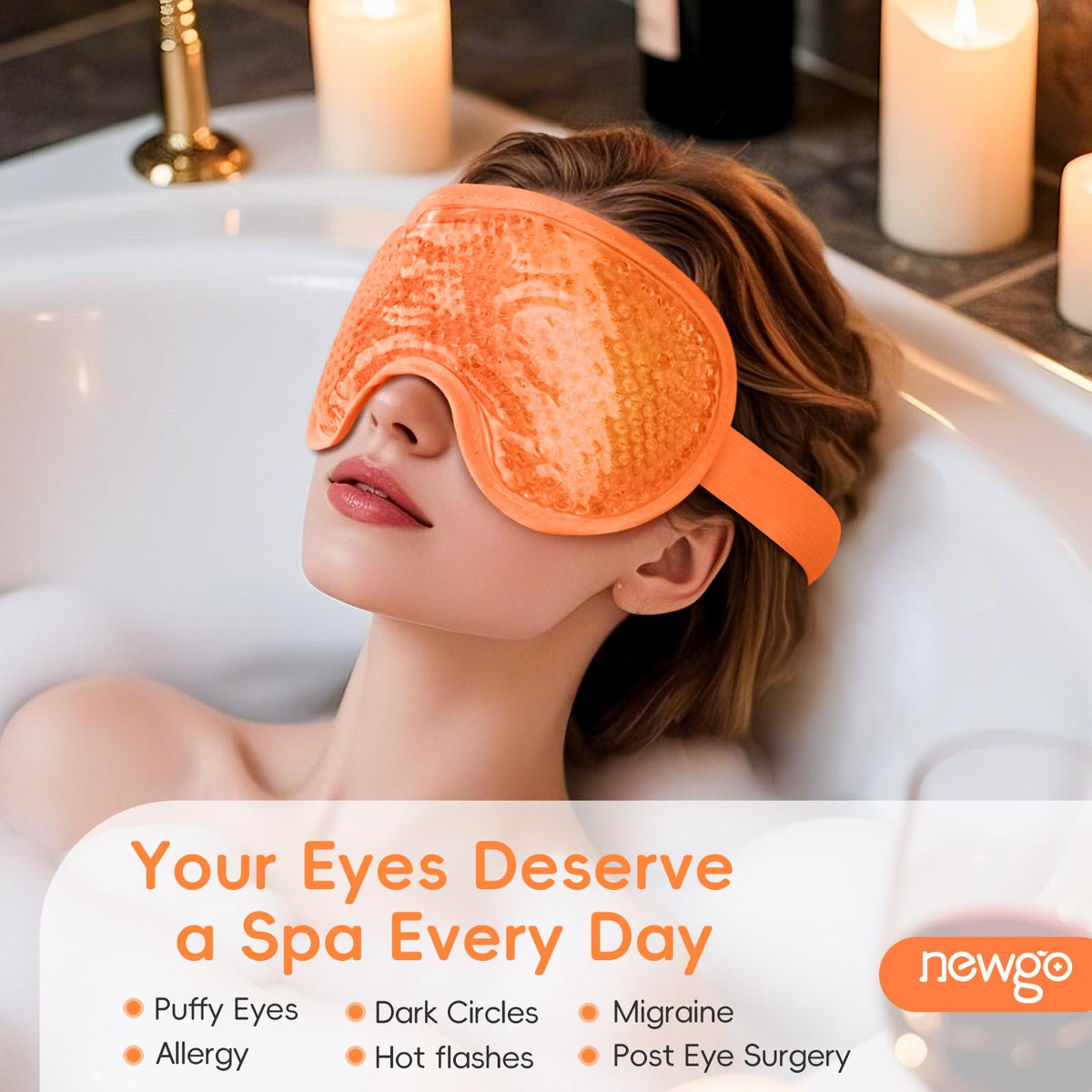NEWGO Cooling Eye Mask – Cold Ice Pack for Puffy Eyes, Dark Circles, Headache & Stress Relief (Orange)