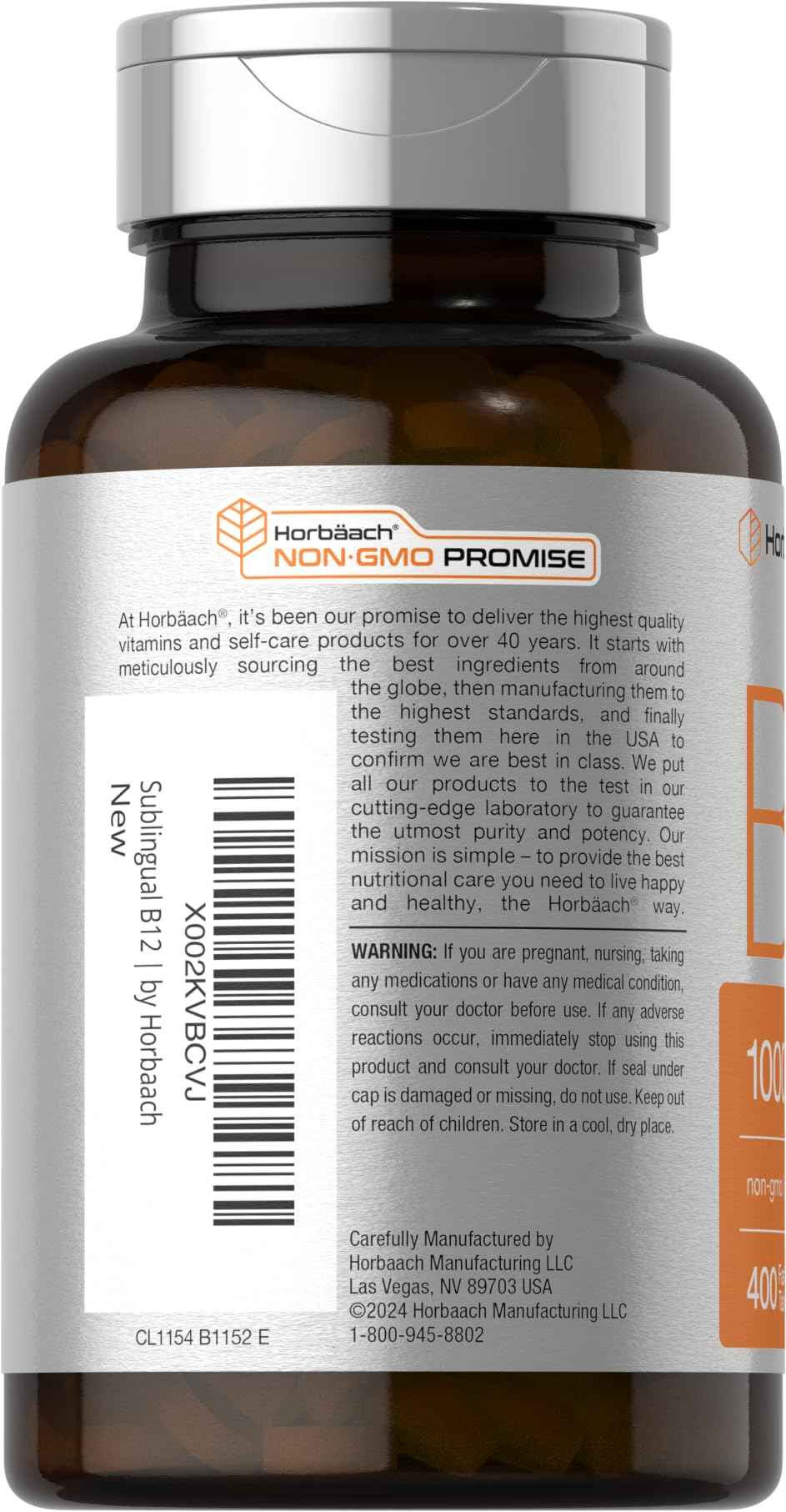 Horbaach Vitamin B12 1000 mcg Sublingual - 400 Fast Dissolve Tablets - Methylcobalamin Supplement for Women and Men