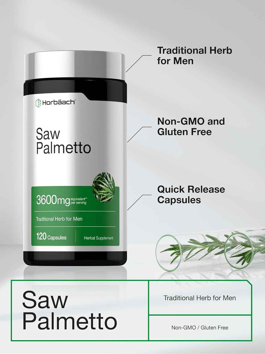 Horbäach Saw Palmetto Extract - 120 Capsules - from Saw Palmetto Berries - Non-GMO and Gluten Free Formula