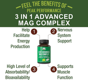 3 in 1 Advanced Magtein Magnesium Complex Capsules with Clinically Tested Magnesium L-Threonate, Glycinate & Taurinate. High Absorption & Bioavailability. Support Brain, Focus & Memory. 90 Vegan Pills