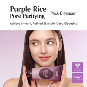 EQQUALBERRY Purple Rice Pore Purifying Pack Cleanser - Dual-Use Clay Mask & Foam Cleanser | Deep Cleansing for Pore Care & Skin Prep | AHA+BHA+PHA