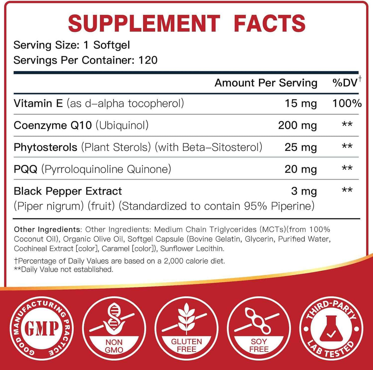 DRFOSTER Ubiquinol CoQ10 200mg, with PQQ & Vitamin E, 120 Servings - Active Ubiquinol, Coq10 200mg, Black Pepper for Max Absorption, Allergen-Free, Powerful Antioxidant, Brain & Energy Support