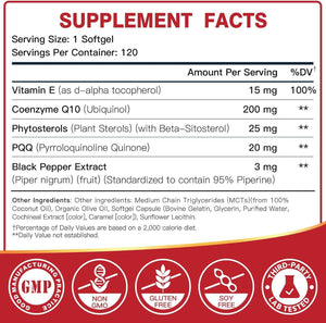 DRFOSTER Ubiquinol CoQ10 200mg, with PQQ & Vitamin E, 120 Servings - Active Ubiquinol, Coq10 200mg, Black Pepper for Max Absorption, Allergen-Free, Powerful Antioxidant, Brain & Energy Support