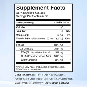 5X Ultimate Strength Omega 3 Fish Oil Supplements with High DHA and EPA Omega 3 Fatty Acids, Fish Oil Supplement with Vitamin D