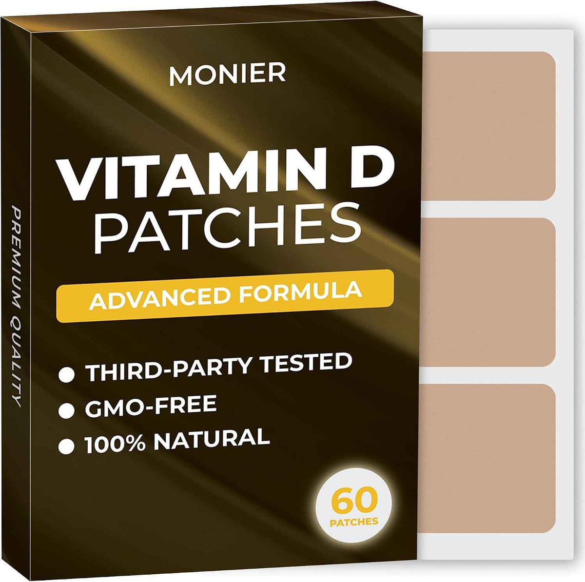 MONIER D3 Patches (Pack of 60) - 100% Natural D Patch for Women and Men - With Calcium, Magnesium, K2, Immune & Body Support, Enhanced Formula