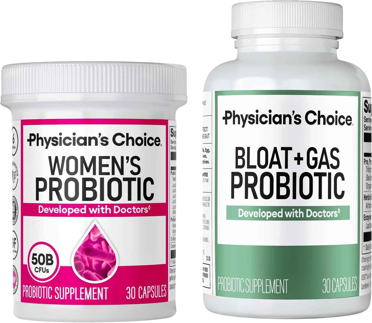 Physician's CHOICE Women’s Probiotic 30ct + Bloat & Gas Probiotic 30ct - Advanced Digestive Health Bundle for Women