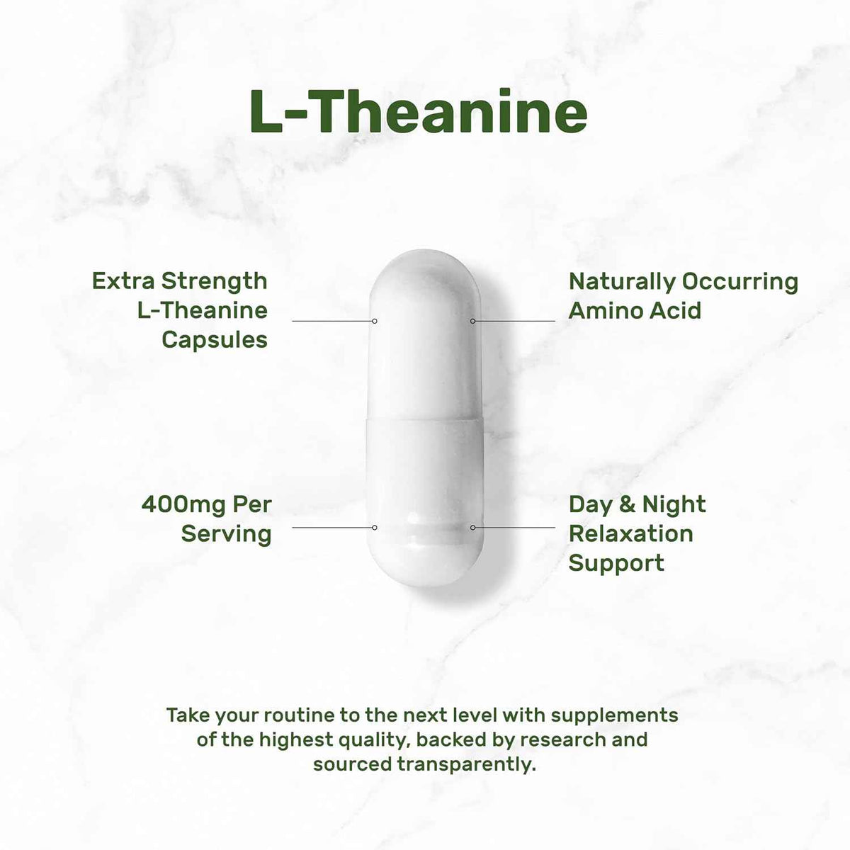 L-Theanine 400mg, 400 Capsules - Extra Strength Theanine Supplement - Amino Acids for Focus & Relaxation Support - Non-GMO & Gluten Free