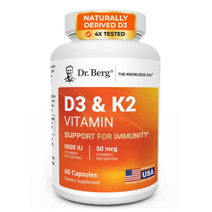 Dr. Berg Maximum Strength 7-in-1 Vitamin D3 K2 5000 IU - Naturally Derived D3 - 4X Lab-Tested & Verified - High Absorption Formula - K2 D3 Vitamin Supplement - 60 Capsules