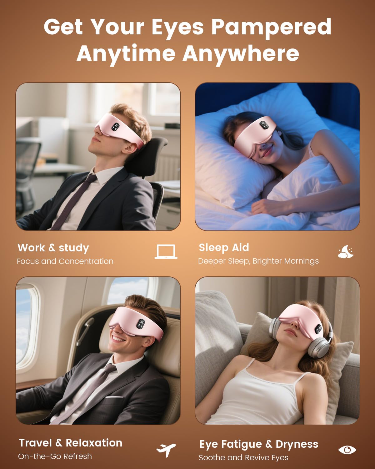 Anydance Cordless Heated Eye Mask – Rechargeable Warm Compress for Dry Eyes & Sleep Relief (Rose Pink)