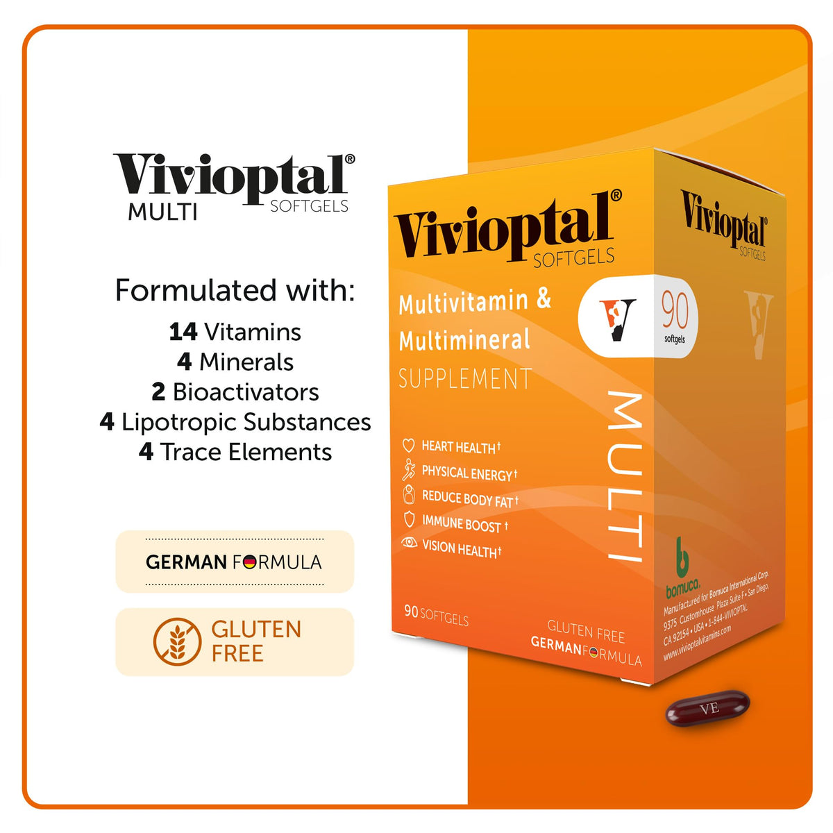 Vivioptal Multi, 90 Softgels, Multivitamin & Multimineral, Gluten Free, German Formula