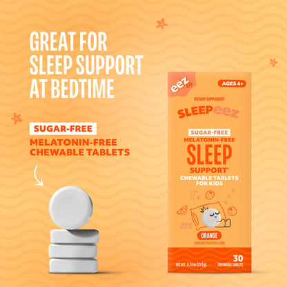 Sleepeez by EEZ Co. Sugar-Free Chewable Tablets for Kids, Orange, 30ct