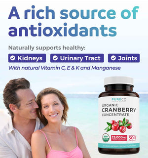Organic Cranberry Pills - Vegan Supplement for Urinary Tract Health & Kidney Cleanse - Cranberry Pills for Women 500mg 50:1 Cranberry Concentrate Per Serving