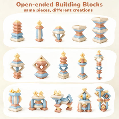 Joyreal Montessori Stacking Blocks for Toddlers 1-3，30PCS Nesting & Building Toys with Storage Bag,Educational Fine Motor Learning Toy, Preschool STEM Stacking Blocks for Boys Girls 12M+