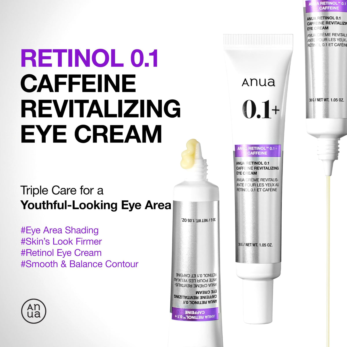 Anua Retinol 0.1 Caffeine Revitalizing Eye Cream – Hydrating Eye Cream for Dark Circles & Puffiness, Korean Skincare (1.05 fl oz)