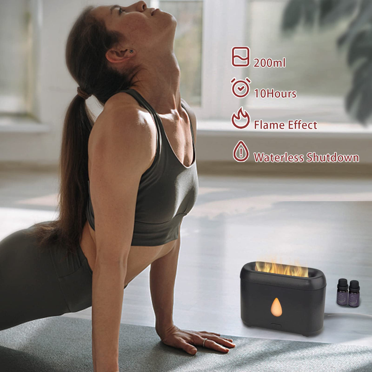 200ml Compact Small Flame Diffuser for Essential Oil (Black)