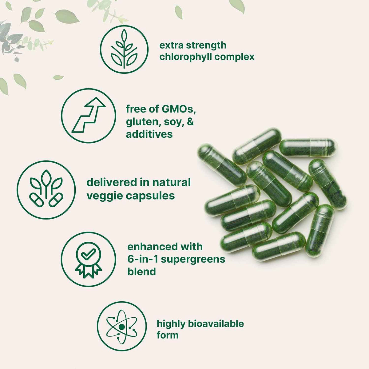 Micro Ingredients Chlorophyll Super Greens Complex - 240 Veggie Capsules with Parsley, Moringa, Spirulina, Chlorella, & More - Gluten-Free, No Additives