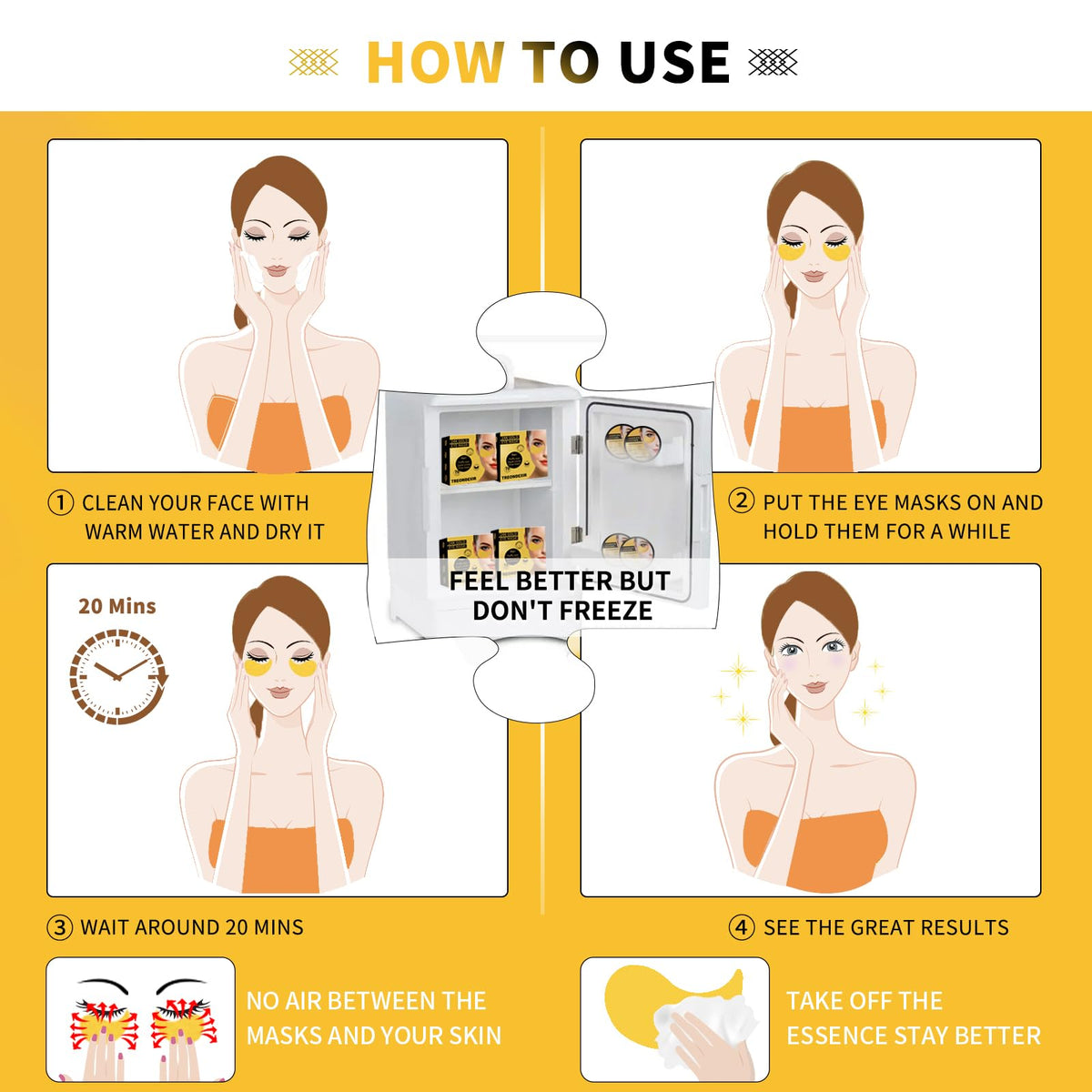 24K Gold Eye Masks (70 PCS) - Under Eye Patches with Collagen, Caffeine & Peptides for Dark Circles & Puffiness