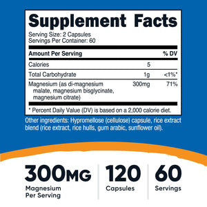 Nutricost Triple Magnesium Complex (300mg, 120 Capsules) - from Di-Magnesium Malate, Bisglycinate and Citrate, 60 Servings Nutricost buy supplements Au