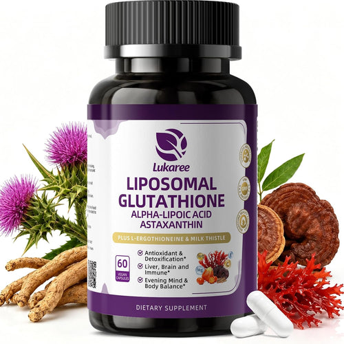 Liposomal Glutathione 1158mg with Astaxanthin for Skin Health 60 Vegan CT - 15-in-1 with Milk Thistle, Alpha Lipoic Acid, Antioxidant Complex for Nighttime Skin Radiance, Cellular Health & Liver Detox