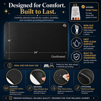 GeoSomni Grounding Floor Mat for Feet + Tester 24" x 16"