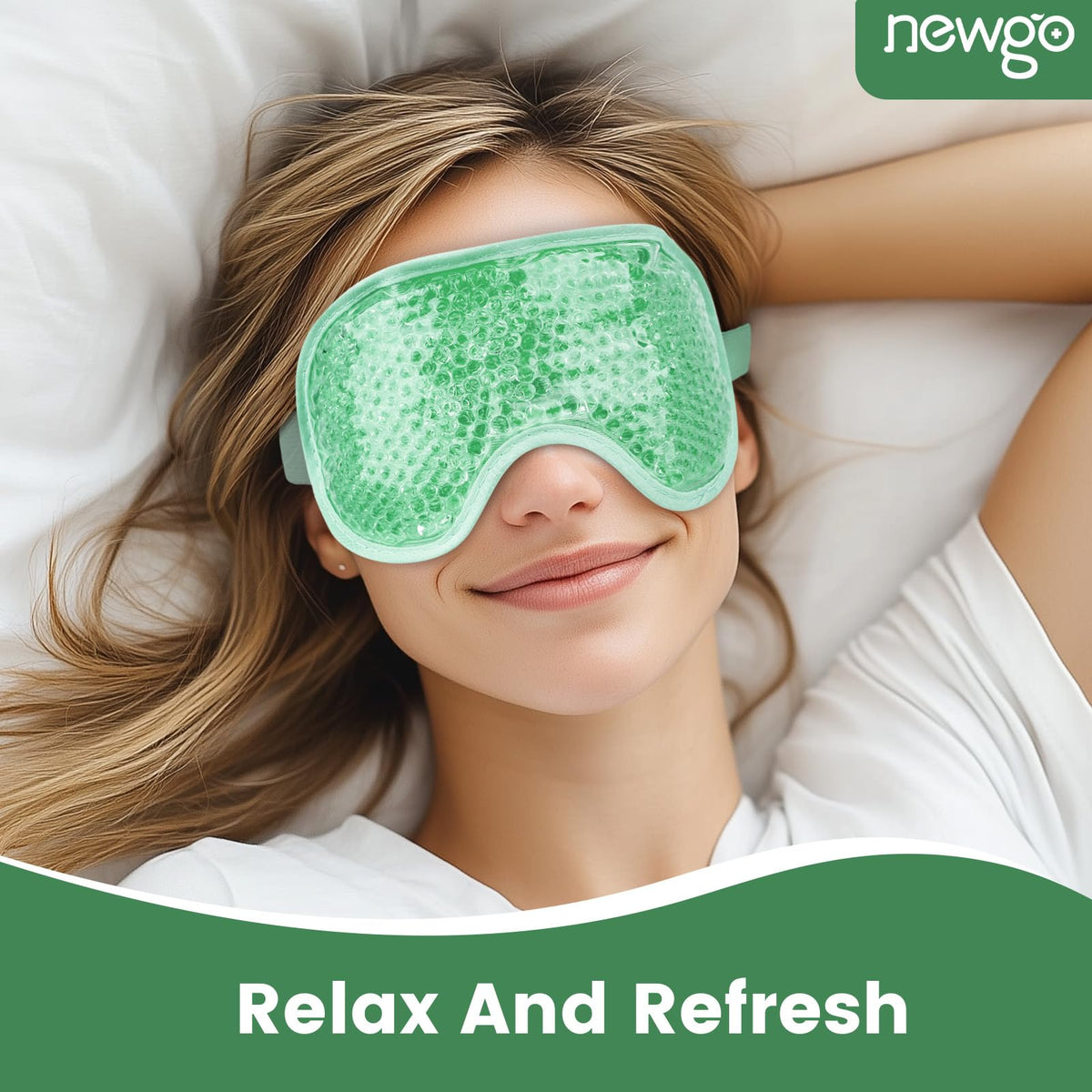 NEWGO Cooling Eye Mask – Cold Ice Pack for Puffy Eyes, Dark Circles, Headache & Stress Relief (Blue/Green)
