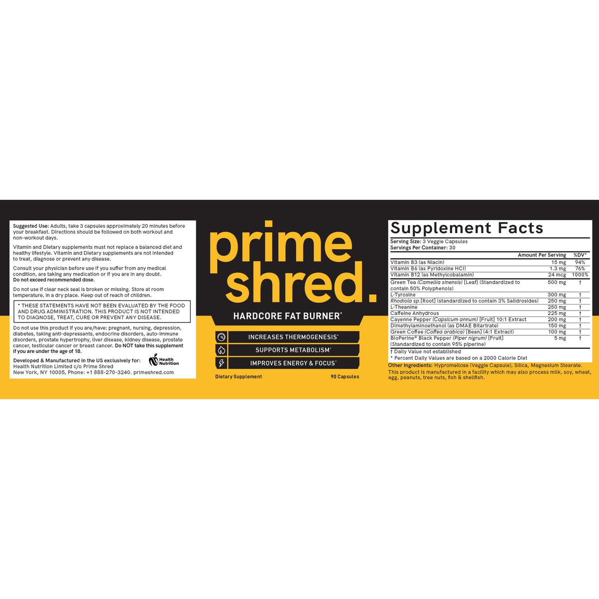 PrimeShred Fat Burner for Men, 90 Caps