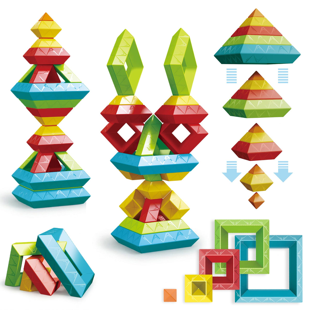 TEANXU 64-Piece Building Blocks Set, Pyramid Stacking Toys for Toddlers