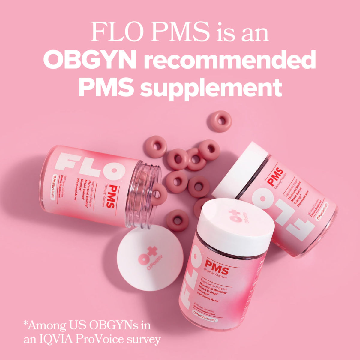 FLO PMS Gummies for Breakouts, Bloating, Cramps, & Mood - 30-Day Supply