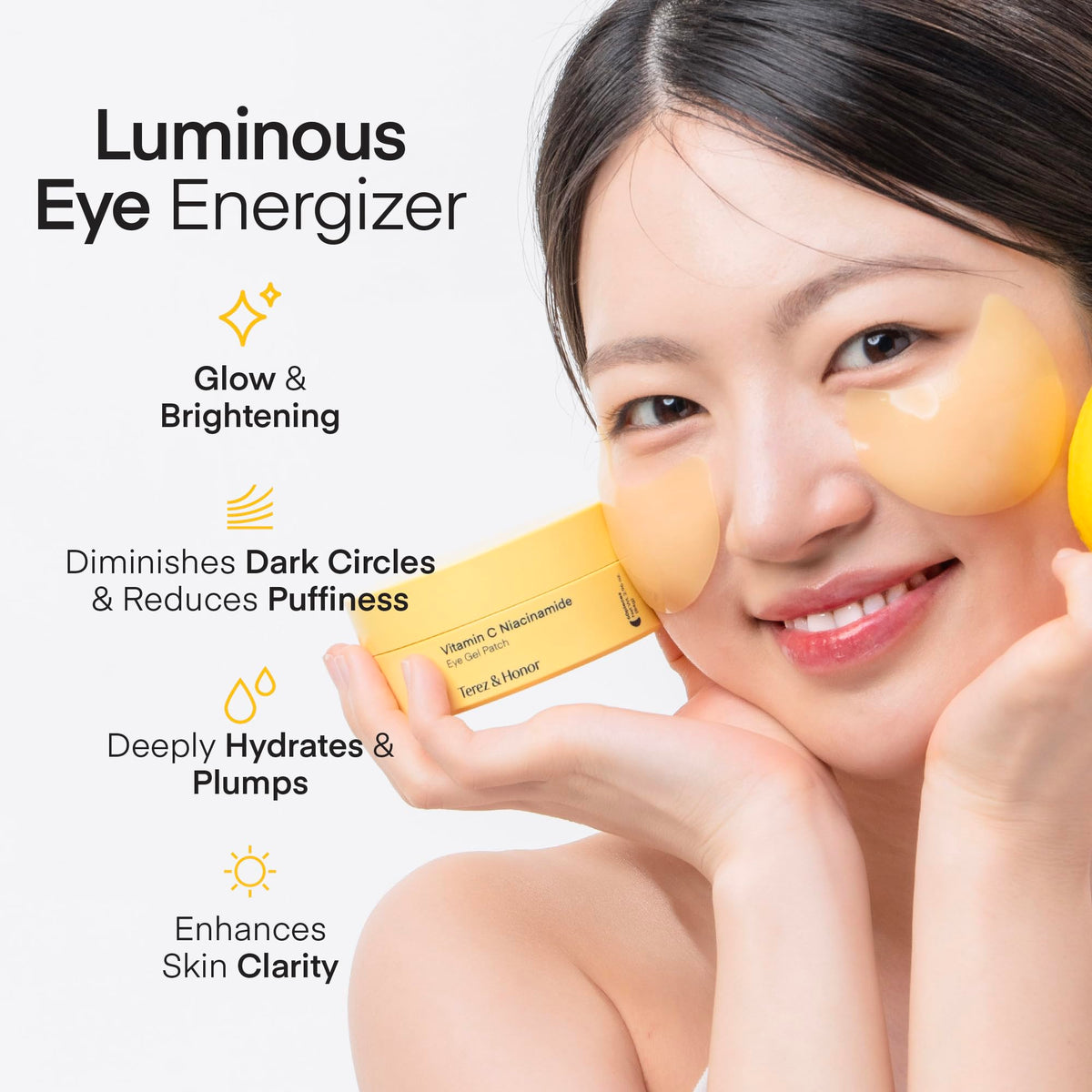 TEREZ & HONOR Vitamin C Eye Patches (60 Pcs) - Korean Brightening Under Eye Masks with Tranexamic Acid & Hyaluronic Acid