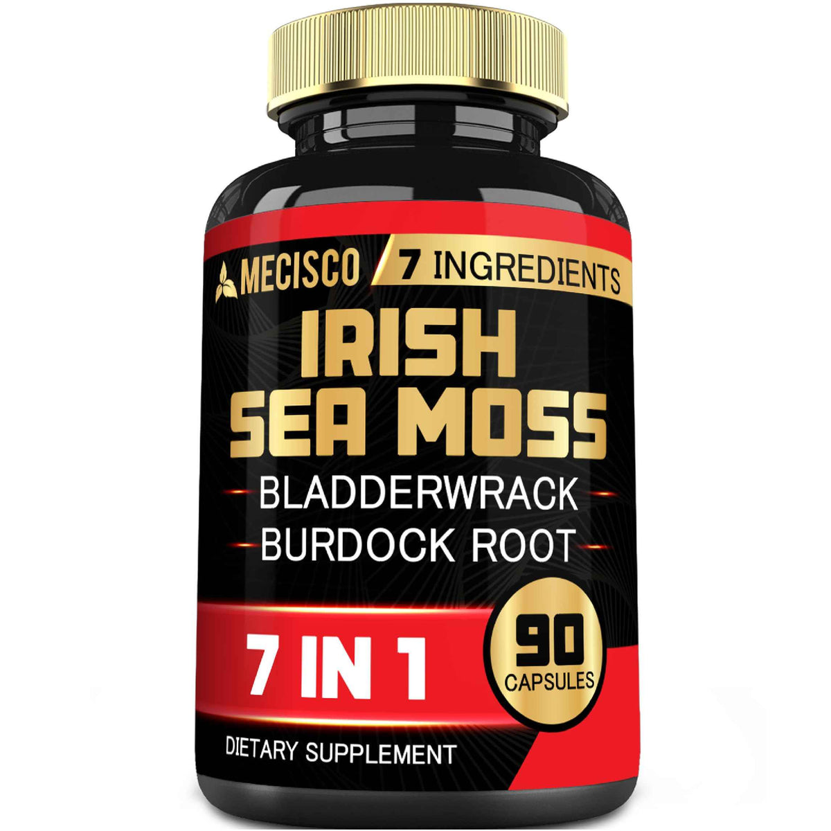 7in1 Irish Sea Moss Capsules 6750 Mg with Organic Bladderwrack & Burdock Root, Turmeric, Apple Cider Vinegar - Raw Seamos Pills for Hair, Skin, Thyroid Healths - 90 Caps for 3-Month Supply