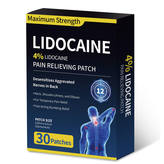 SZLGANG 4% Lidocaine Pain Relief Patches - (Large, 30, Count) Maximum Strength Relief for Back, Neck, Shoulder, Joint & Muscle Pain, 3.9”x 5.5”-30J