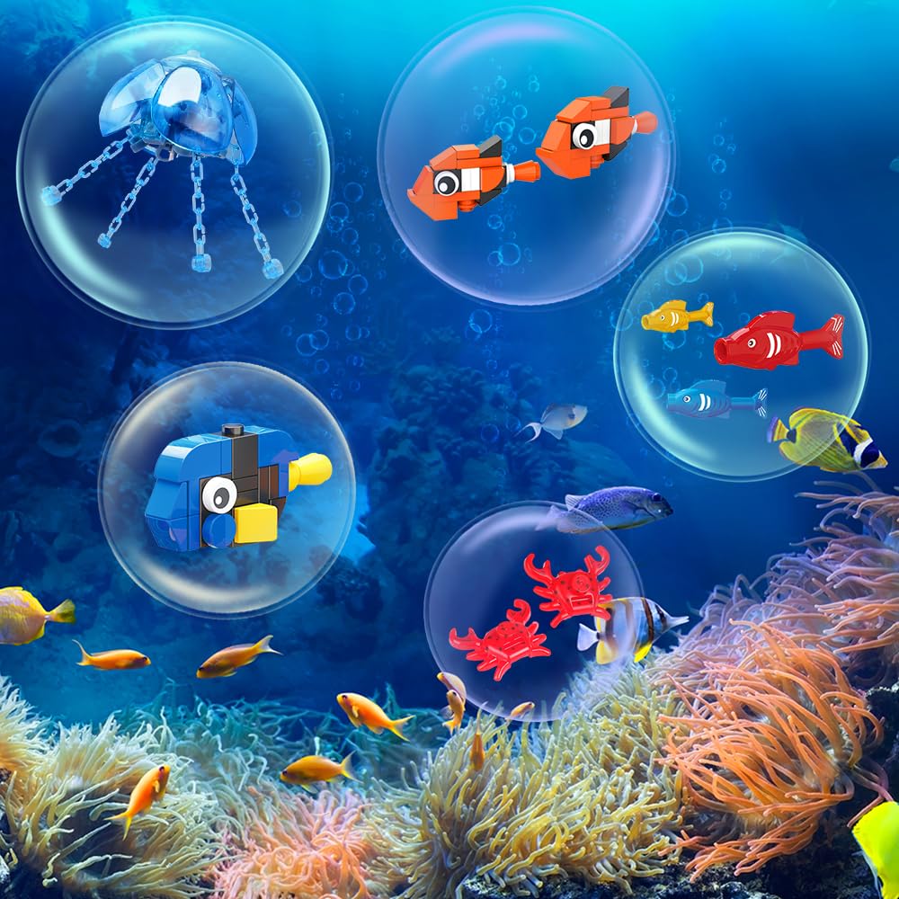 HOGOKIDS Fish Tank Building Set with LED Light and Ocean Animals for Kids