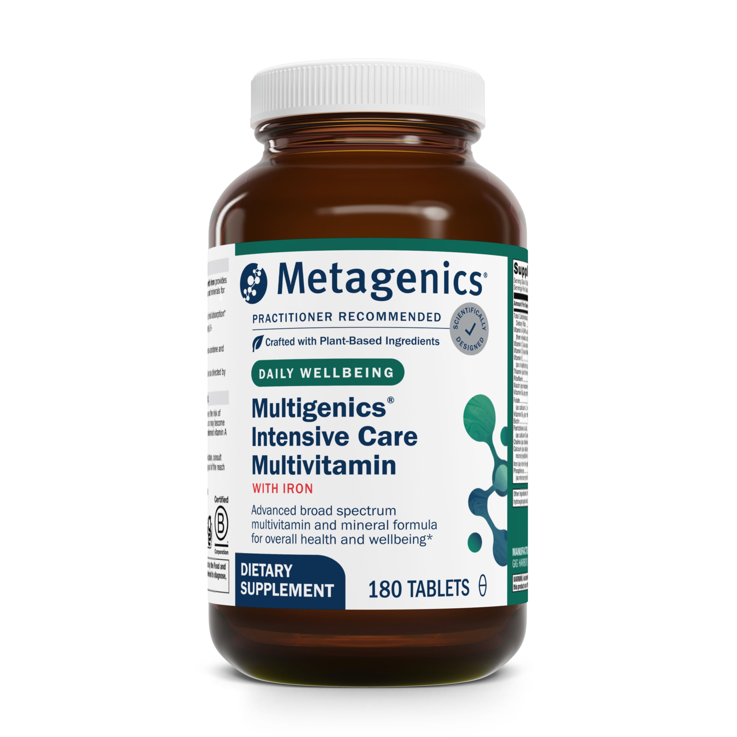 Metagenics Multigenics Intensive Care Multivitamin with Iron - High-Absorption Formula* - with Vitamin C, Folate, Zinc, Quercetin & Beta-Carotene - Supports Immunity & Cellular Health* - 180 Tablets