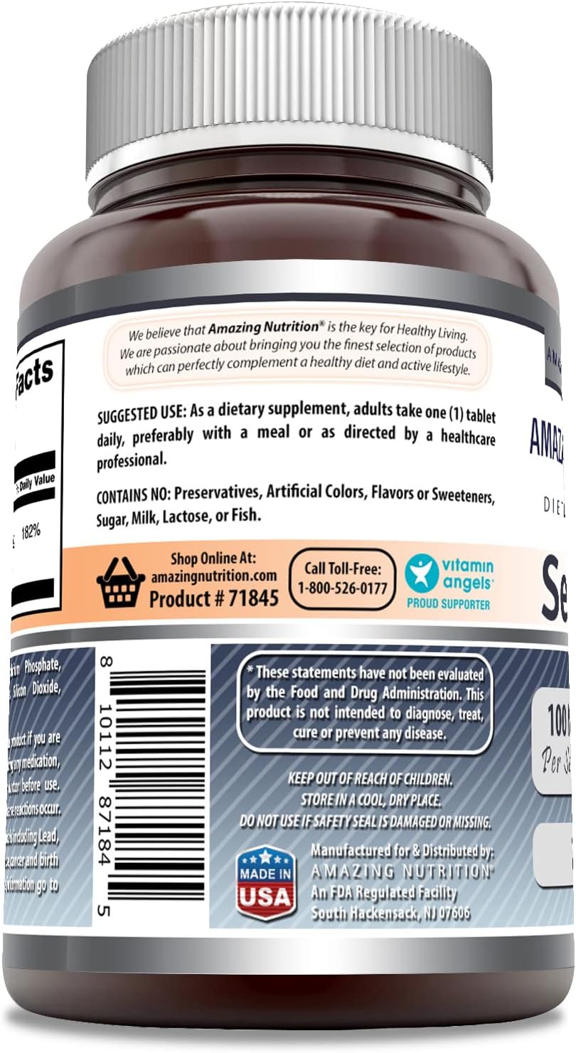 Amazing Formulas Selenium Supplement - 100 Mcg Per Serving - 250 Tablets - Non-GMO - Gluten Free - Made in USA