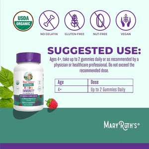 MARYRUTH'S Organics Kids Immune Support Gummies - USDA Organic - Vitamin C, Zinc, and Elderberry Gummies for Kids - Immune Support for Ages 4+ - Vegan - Non-GMO - Gluten Free - 60 Count