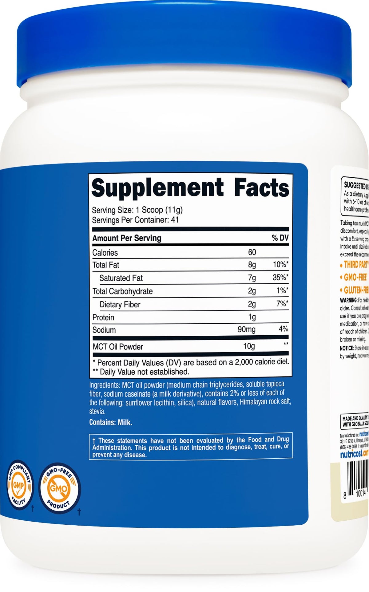 Nutricost Premium MCT Oil Powder (Vanilla) 1 LB, Zero Net Carbs, GMO-Free