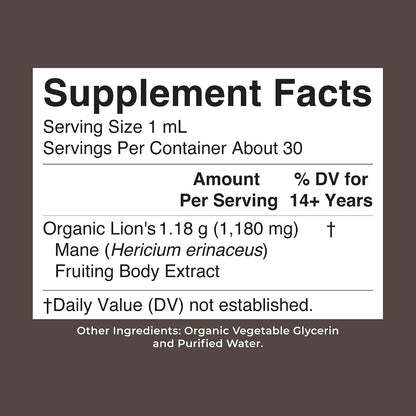 MARYRUTH'S Lions Mane Mushroom Supplement - Nootropic USDA Organic Lions Mane Extract 1,180mg - Nervine Herbal Liquid Drops - Brain Health - Focus & Memory - Non-GMO - Vegan - Alcohol Free - 1 Fl Oz