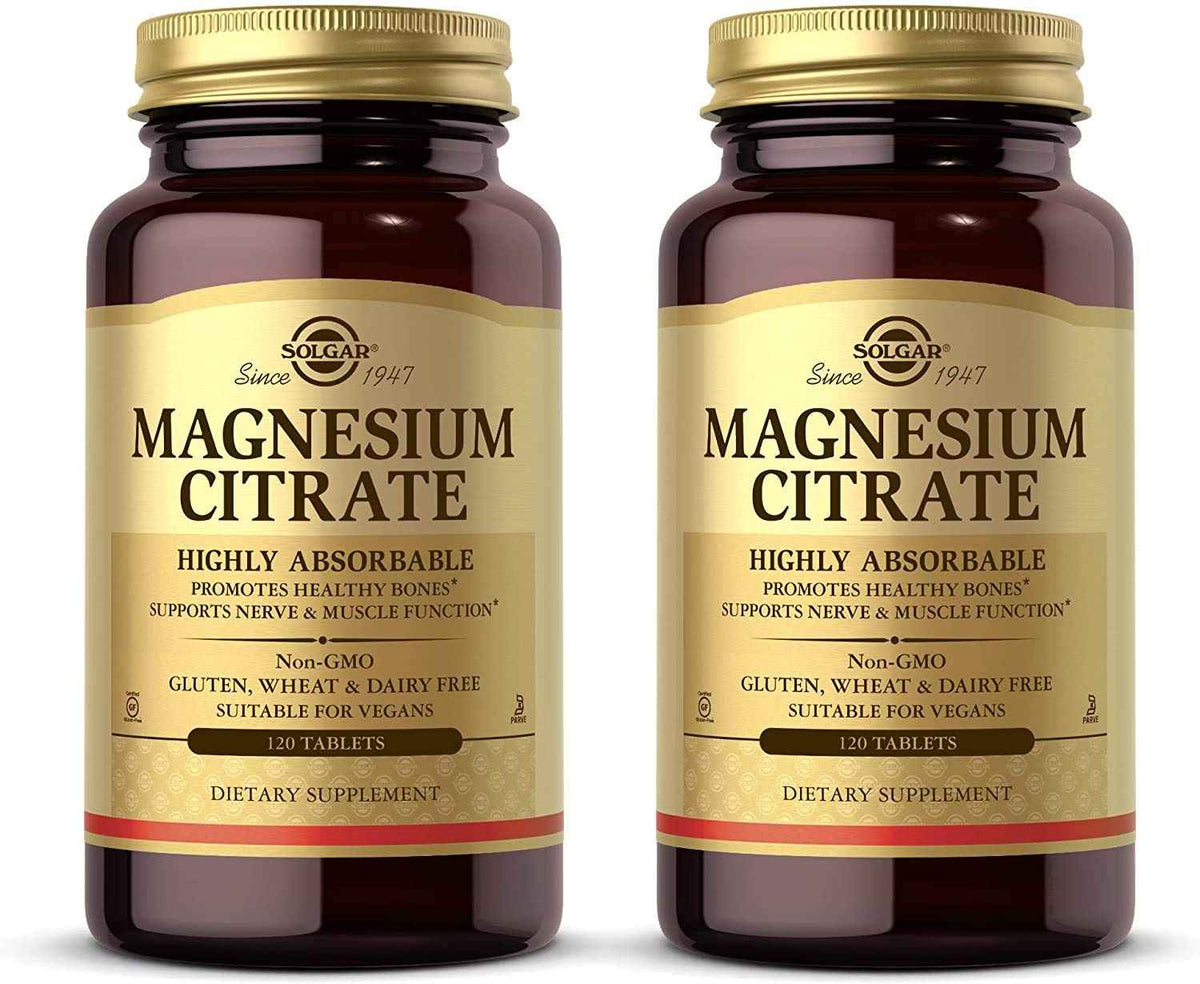 Solgar Magnesium Citrate, 120 Tablets - Promotes Healthy Bones - Supports Nerve & Muscle Function - Non GMO, Vegan, Gluten Free, Dairy Free, Kosher - 60 Servings, Standard Packaging