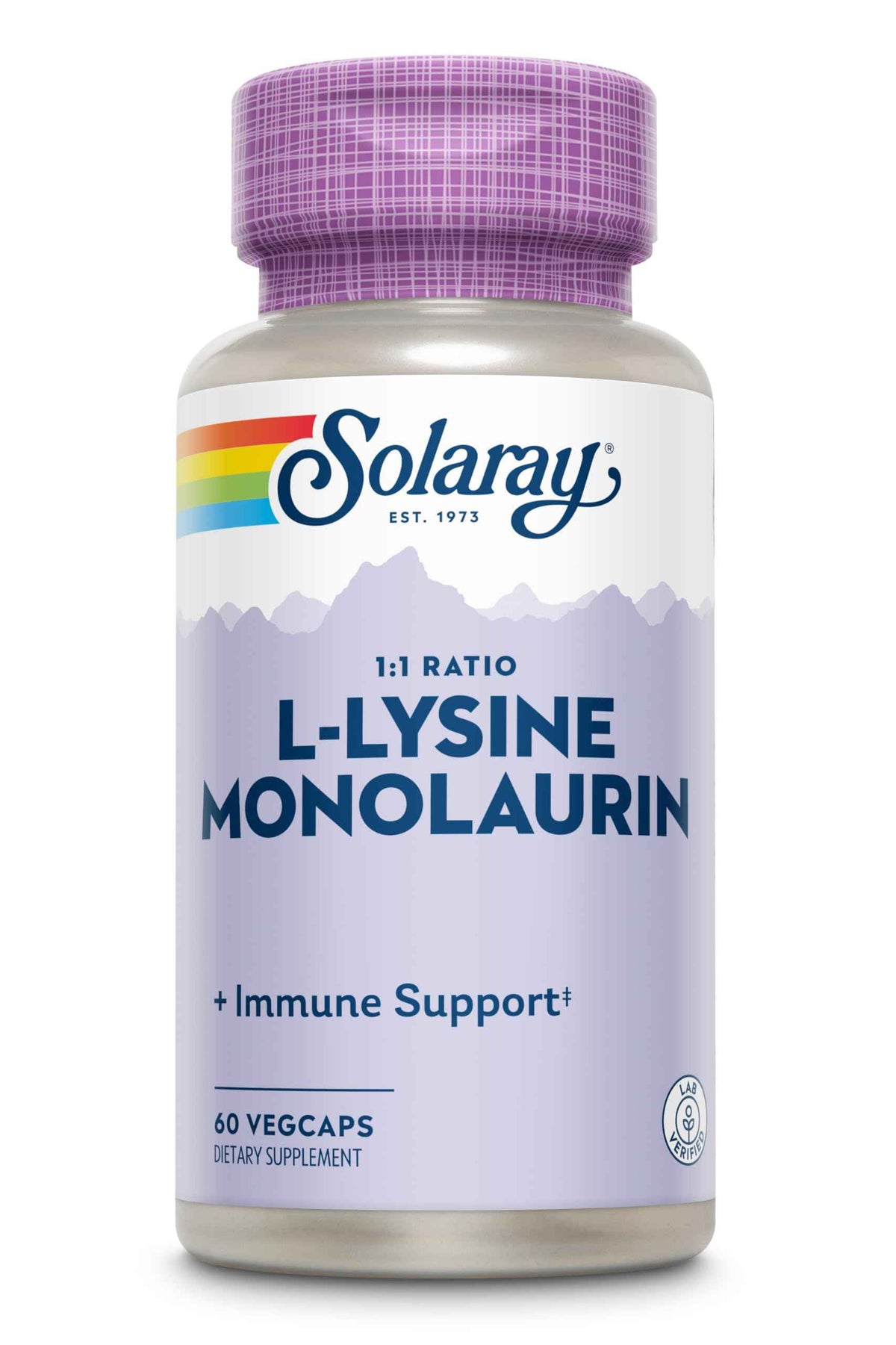 SOLARAY L-Lysine Monolaurin Immune Support Supplement, 1:1 Ratio for Immune System Function, 500 mg Each, 30 Servings, 60 VegCaps