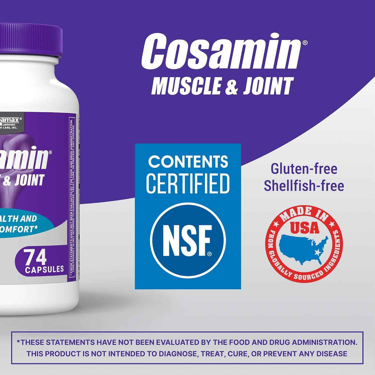 Nutramax Cosamin Muscle & Joint Health Supplement, 74 Capsules - Works to Decrease Cartilage Breakdown, Supports Joints, and Reduces Muscle Soreness to Accelerate Recovery After Exercise