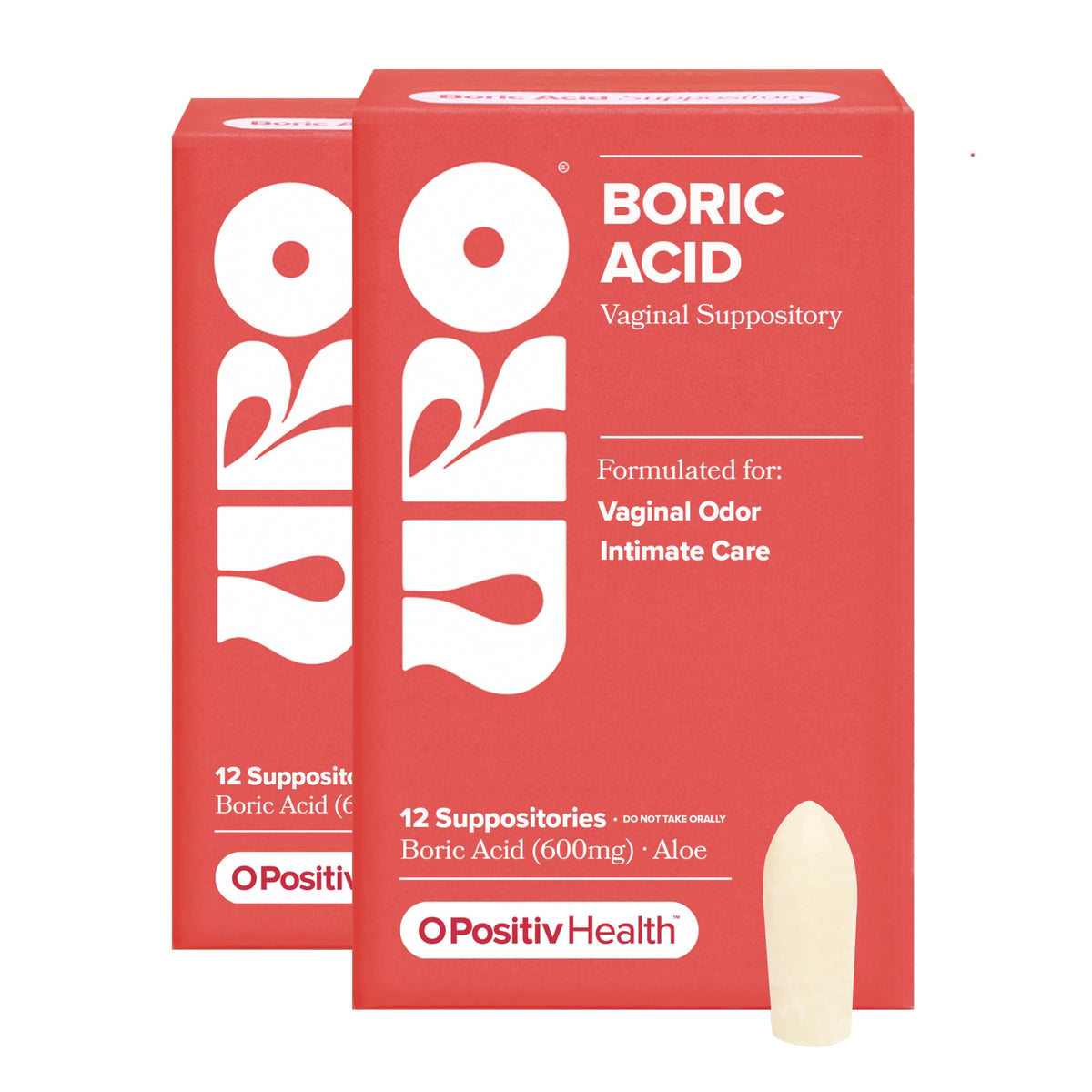 O Positiv URO Boric Acid Vaginal Suppository with Lactic Acid - 12 Ct