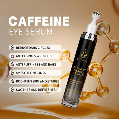 Caffeine Eye Serum with 360° Cooling Massage Roller (20ml) – Rapid Dark Circle & Puffiness Treatment | Anti-Aging Under Eye Brightener